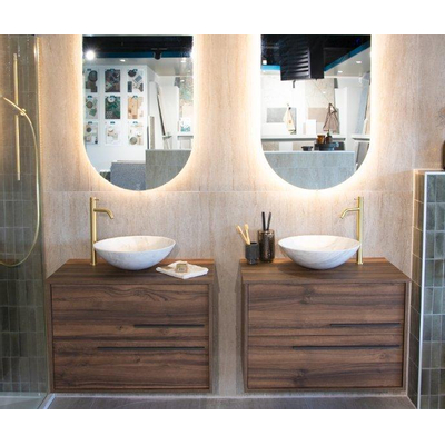 Adema Prime Essential Badmeubelset - 80x55x46cm - met topblad - 2 lades - Standaard greep - MDF - noten (hout)