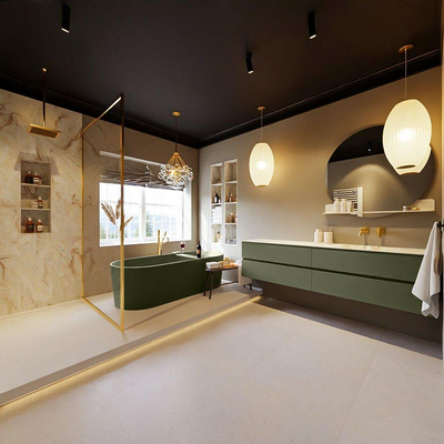 MONDIAZ VICA-DLUX Badkamermeubelset - 200cm - onderkast army - 4 lades - inbouw wastafel cloud rechts - zonder kraangaten - 60cm hoge versie - frape