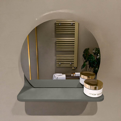 Mondiaz SPOT Badkamerspiegel - rond 30cm - spiegelplanchet - kleur Smoke