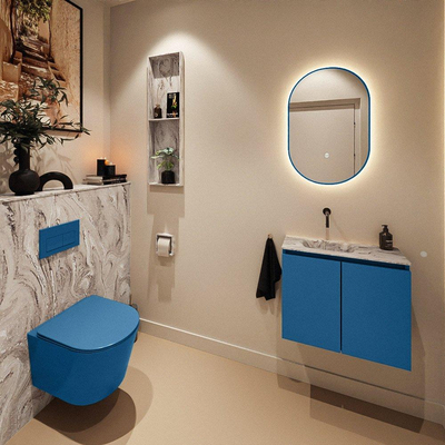 MONDIAZ TURE-DLUX 60cm toiletmeubel Jeans. EDEN wastafel Glace positie links. Zonder kraangat.