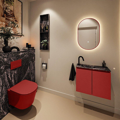 MONDIAZ TURE-DLUX 60cm toiletmeubel Fire. EDEN wastafel Lava positie links. Met 1 kraangat.