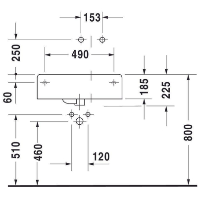 Duravit Scola wastafel bak rechts 61.5x46cm m. kraangat wit