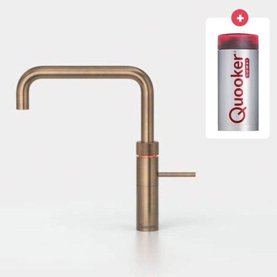 Quooker NL Fusion Square keukenkraan koud, warm en kokend water met COMBI reservoir messing patina