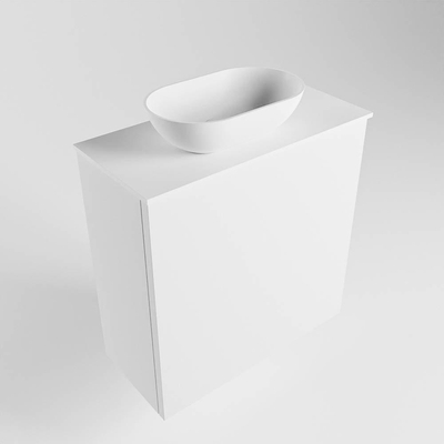 Mondiaz Fowy Toiletmeubel - 50x50x23cm - talc mat - 1 kraangat - wasbak links - 1 deur - solid surface - blad MDF - wasbak: wit