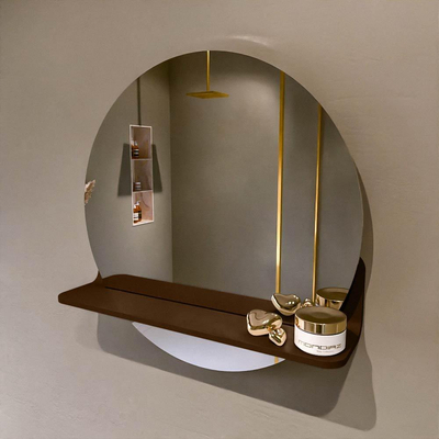 Mondiaz SPOT Badkamerspiegel - rond 50cm - spiegelplanchet - kleur Rust