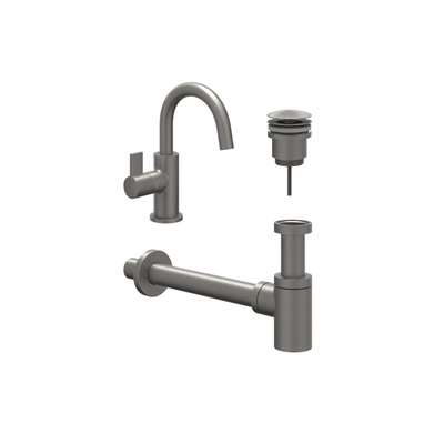 IVY Fonteinset - opbouw - draaibare uitloop - always open plug - Geborsteld metal black PVD