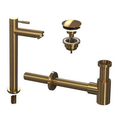 INK 2A Fonteinkraanset - staande Fonteinkraan - hoog - always open - plug en designSifon - Brushed mat goud OUTLETSTORE