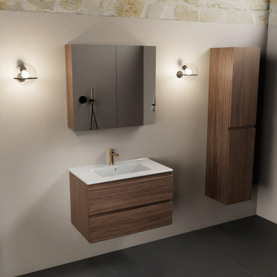 Mondiaz Aivy badmeubelset - 80x45x50cm - 1 kraangat - 1 wasbak talc Keramiek - Midden - 2 lades - Met spiegelkast - Melamine Mocha