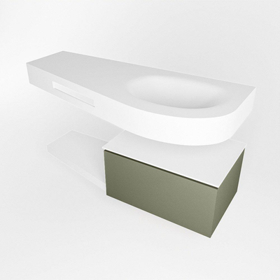 MONDIAZ RIVA Badkamermeubelset - 120x50x30cm - 1 lade - MDF Army mat - push to open - 1 kraangat - wasbak rechts - solid surface talc