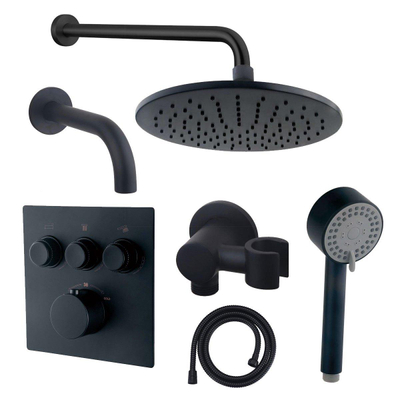 Wiesbaden Caral badset - 3 functies - handdouche 3 standen - hoofddouche 25cm - met garnituur - zwart mat