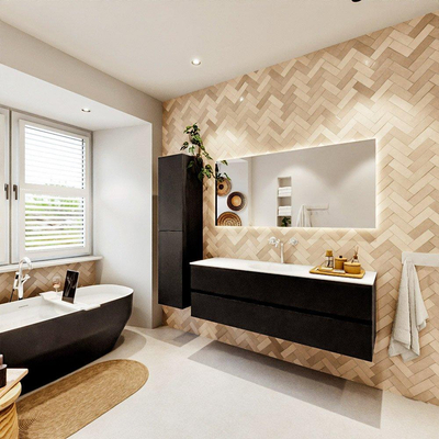 MONDIAZ VICA 150cm badmeubel onderkast Urban 2 lades. Wastafel MOON midden 1 kraangat, kleur Talc.