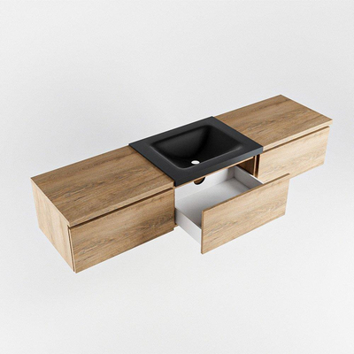 MONDIAZ BUKLA 180cm badmeubel met module 60 kleur Washed Oak met 3 lades. Wastafel CLOUD midden 0 kraangaten kleur Urban.