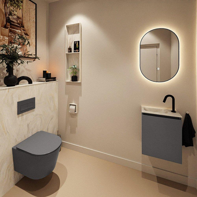 MONDIAZ TURE-DLUX 40cm toiletmeubel Dark Grey. EDEN wastafel Ostra positie links. Met 1 kraangat.