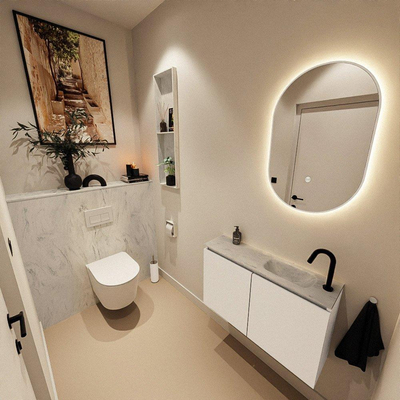 MONDIAZ TURE-DLUX 80cm toiletmeubel Talc. EDEN wastafel Opalo positie rechts. Met 1 kraangat.