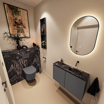 MONDIAZ TURE-DLUX 80cm toiletmeubel Dark Grey. EDEN wastafel Lava positie rechts. Zonder kraangat.