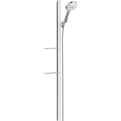 Hansgrohe Raindance Select S Unica`E glijstangset m. Raindance Select S 120 3jet handdouche met zeepschaal 150cm m. Isiflex`B doucheslang 160cm wit/chroom OUTLET