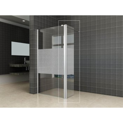 Wiesbaden Comfort zijwand draaibaar links 350 x 2000 x 10 mm nano helder glas met melkglas middenband/chroom