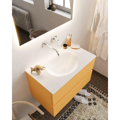 MONDIAZ VICA Badkamermeubelset - 80cm - 2 lades - wasbak Moon midden - 0 kraangaten - solid surface ocher