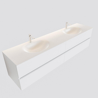 MONDIAZ VICA Badkamermeubelset - 200cm - 4 lades - wasbak Moon dubbel - 2 kraangaten - solid surface talc