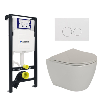 Plieger Lima Toiletset - UP320 inbouwreservoir - wandcloset - randloos - zitting - softclose - witte bedieningsplaat - ronde knoppen - wit