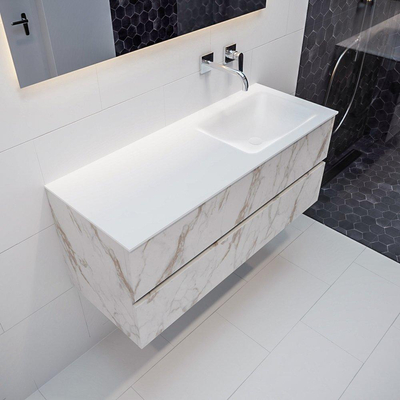 MONDIAZ VICA Badkamermeubelset - 120cm - 2 lades - wasbak Cloud rechts - 0 kraangaten - solid surface carrara marmer