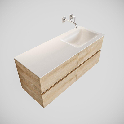 MONDIAZ VICA Badkamermeubelset - 120cm - 4 lades - wasbak Cloud rechts - 0 kraangaten - solid surface washed oak