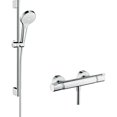 Hansgrohe Croma Select S douchecombinatie: met glijstangset met Croma Select S Vario handdouche 65cm met Ecostat Comfort douchekraan thermostatisch wit/chroom