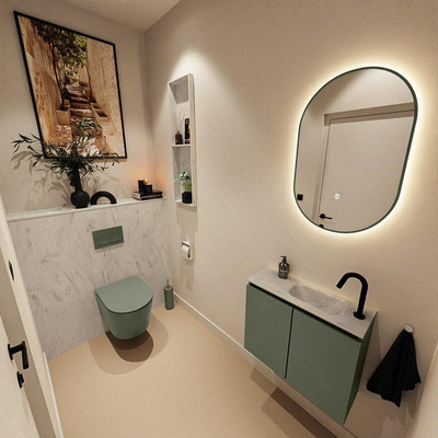 MONDIAZ TURE-DLUX 60cm toiletmeubel Army. EDEN wastafel Opalo positie rechts. Met 1 kraangat.