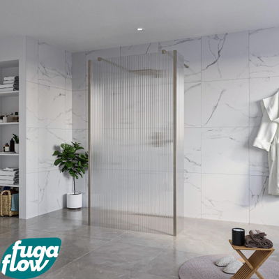 FugaFlow Eccelente Vetro Vrijstaande inloopdouche badkamer - 110x200cm - Helder geribbeld - antikalk - 8mm veiligheidsglas - 2 zijwanden 30cm - met wandarmen en hoekprofielen - Gunmetal -