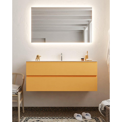 MONDIAZ VICA Badkamermeubelset - 120cm - 2 lades - wasbak Moon midden - 1 kraangat - solid surface ocher