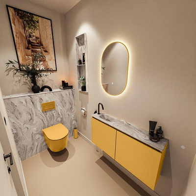 MONDIAZ TURE-DLUX 100cm toiletmeubel Ocher. EDEN wastafel Glace positie links. Met 1 kraangat.