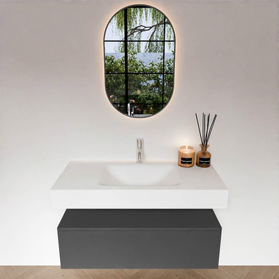 MONDIAZ ALAN Badmeubelset - 100cm - onderkast Dark Grey - 1 lade - Vrijhangende wastafel CLOUD - midden - 1 kraangat - Talc