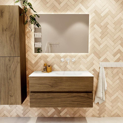 Mondiaz VICA 100cm badmeubel onderkast Chai 2 lades. Wastafel MOON rechts zonder kraangat, kleur Talc.