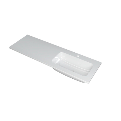 INK Faktor wastafel - 140x45x1.5cm - 1 wasbak rechts - 1 kraangat - polystone wit glans