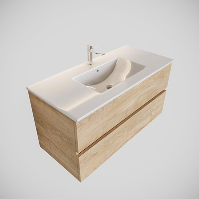 MONDIAZ VICA Badkamermeubelset - 100cm - 2 lades - wasbak Denia midden - 1 kraangat - solid surface washed oak