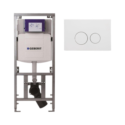 Geberit Inbouwreservoir - UP320 - QeramiQ metal bedieningsplaat - dualflush - ronde knoppen - metaal wit mat