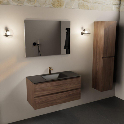 Mondiaz Aivy badmeubelset - 100x45x50cm - 1 kraangat - 1 wasbak urban Solid surface - Midden - 2 lades - Met spiegel - Melamine Mocha