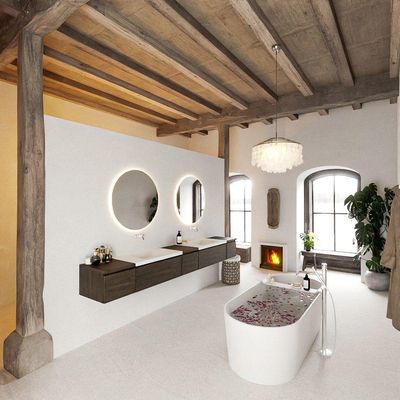 MONDIAZ BUKLA 280cm badmeubel met module 40 kleur Dark Brown met 5 lades. Wastafel CLOUD dubbel 0 kraangaten kleur Talc.