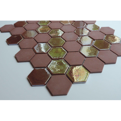 The Mosaic Factory Valencia mozaïektegel 4.3x4.9x0.5cm hexagon burgundy mat en glans voor wand en vloer en voor binnen en buiten vorstbestendig