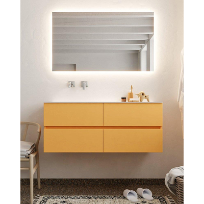 MONDIAZ VICA Badkamermeubelset - 120cm - 4 lades - wasbak Cloud links - 0 kraangaten - solid surface ocher