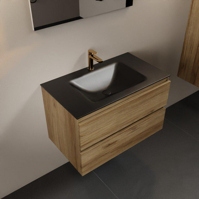 Mondiaz Aivy badmeubelset - 80x45x50cm - 1 kraangat - 1 wasbak urban Solid surface - Midden - 2 lades - Met spiegel - Melamine Chai