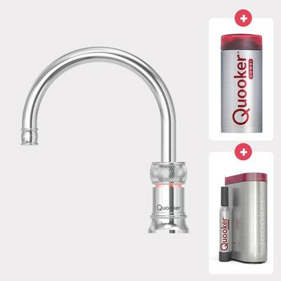 Quooker NL Classic Nordic round kokendwaterkraan opbouw uitloop draaibaar met Combi+ reservoir & Cube reservoir Chroom