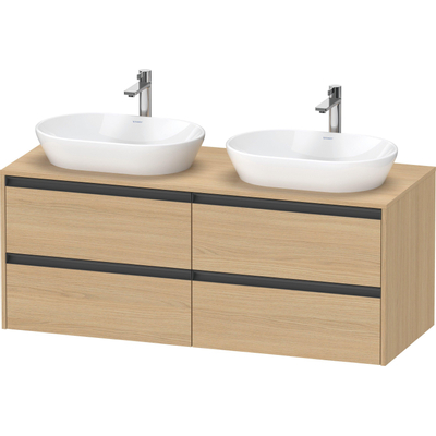 Duravit Ketho 2 wastafelonderbouwkast incl. consoleplaat met 4 laden voor dubbele waskommen 140x55x56.8cm met handgrepen antraciet natuur eiken mat