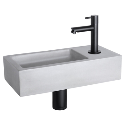 Differnz Ravo fonteinset - 38.5x18.5x9cm - Rechthoek - 1 kraangat - Recht matte zwarte kraan - beton lichtgrijs