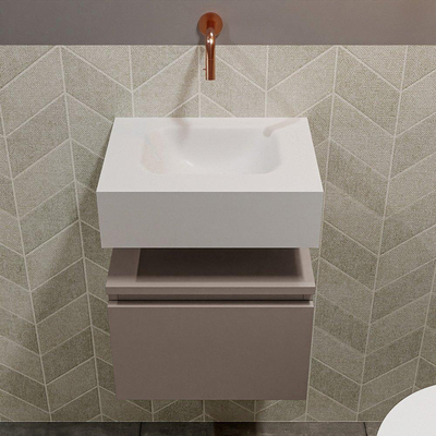 MONDIAZ ANDOR Toiletmeubel - 40x30x30cm - 0 kraangaten - 1 lades - smoke mat - wasbak midden - Solid surface - Wit
