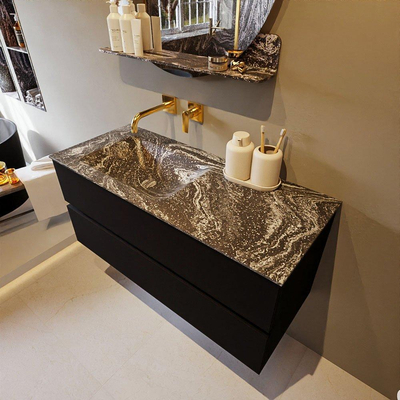 Mondiaz VICA-DLUX Badkamermeubelset - 110cm - urban - 2 lades - Inbouw wastafel CLOUD - links - zonder kraangat - kleur Lava - XL versie 60cm hoog