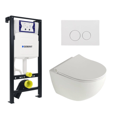 Plieger Zano Toiletset - UP320 inbouwreservoir - wandcloset - compact - pressalit zitting - softclose - witte bedieningsplaat - ronde knoppen - wit