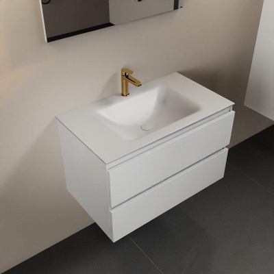 Mondiaz Aivy badmeubelset - 80x45x50cm - 1 kraangat - 1 wasbak talc Solid surface - Midden - 2 lades - Zonder spiegel - MDF Talc