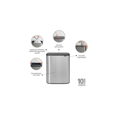 Brabantia Bo Touch Bin Afvalemmer - 60 liter - kunststof binnenemmer - matt steel fingerprint proof