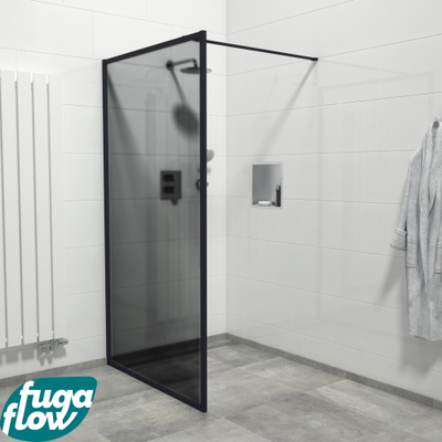 FugaFlow Efficiente Vetro inloopdouche badkamer - 110x200cm - veiligheidsglas - rook glas - mat zwarte lijst rondom - anti kalk